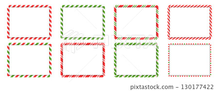 Holiday lollipop cane borders collection. Twisted striped frames. Rectangle shapes in red and green lollipop style. Holiday lollipop cane borders collection. Twisted striped frames. Rectangle shapes in red and green lollipop style. 130177422