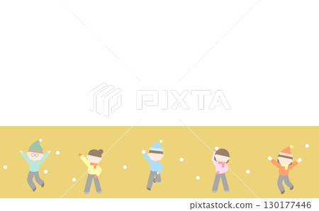 孩子們打雪仗的邊框插圖 130177446