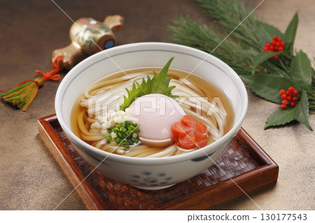 New Year's Udon with Small Red Mochi New Year's Udon with Small Red Mochi 130177543
