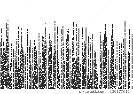 Pixel vector pattern. Gradient horizontal speed lines with mosaic halftone texture. Digital computer game design with square texture. Comic gray grid rain on white background. 130177611