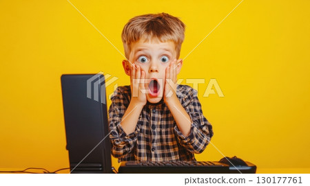 Shocked Boy at Computer 130177761