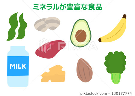 一組可愛的富含礦物質的食物插圖 130177774