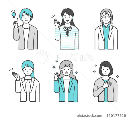 Illustration material set of female business people posing with a smile Illustration material set of female business people posing with a smile 130177816