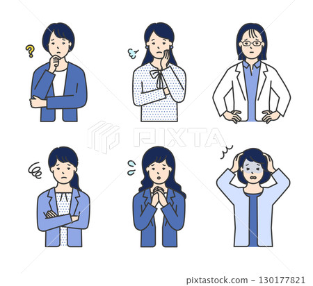 面帶焦慮與困擾的女性商務人士插畫素材集 面帶焦慮與困擾的女性商務人士插畫素材集 130177821