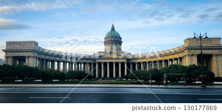 Panoramic view of Kazan Cathedral early in morning, St Petersburg, Russia. High quality photo 130177869