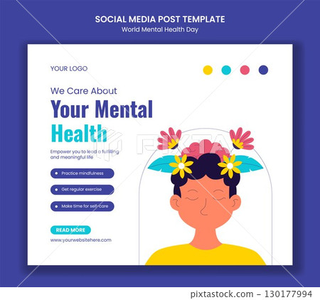 Mindfulness and Mental Health Social Media Post Flat Cartoon Template Background Illustration Mindfulness and Mental Health Social Media Post Flat Cartoon Template Background Illustration 130177994