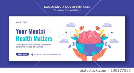 Healthy Lifestyle and Mental Health Social Media Cover Cartoon Template Background Illustration Healthy Lifestyle and Mental Health Social Media Cover Cartoon Template Background Illustration 130177995