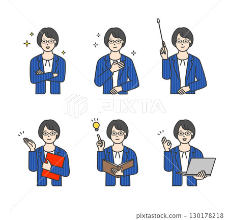 Simple image of female business person, consultant Illustration material set Simple image of female business person, consultant Illustration material set 130178218