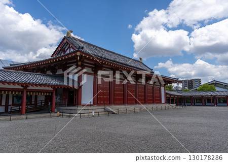 Main gate and pagoda of Shitenno-ji Temple in Osaka, Japan 130178286