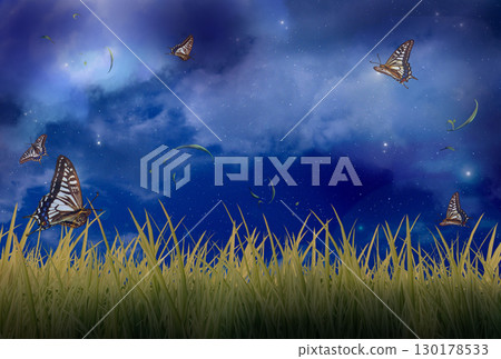 蝴蝶在草地和夜空中翩翩起舞 蝴蝶在草地和夜空中翩翩起舞 130178533