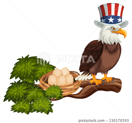 Patriotic Eagle with Nest on Tree Branch 130178593