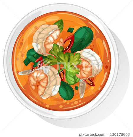 Thai Tom Yum Soup Vector Illustration 130178603