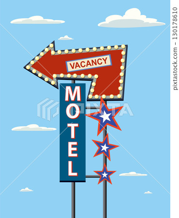 Retro Motel Sign with Vacancy Arrow 130178610