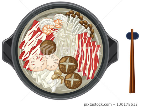 Traditional Asian Hot Pot with Fresh Ingredients 130178612