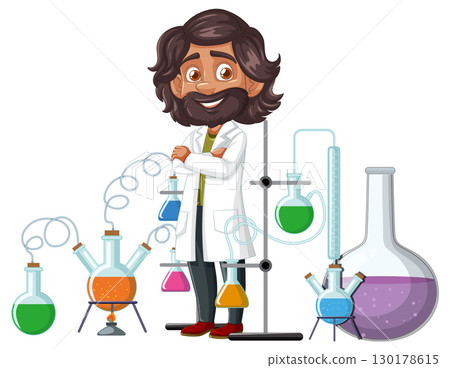 Smiling Scientist Conducting Chemistry Experiment in Laboratory Smiling Scientist Conducting Chemistry Experiment in Laboratory 130178615