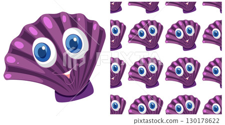 Cheerful Seashell Pattern Illustration Cheerful Seashell Pattern Illustration 130178622
