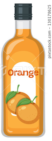 Orange Juice Bottle with Label and Fruit Illustration 130178625