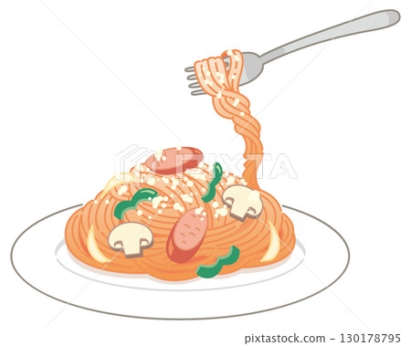Neapolitan pasta topped with grated cheese (scooped up with a fork) 130178795