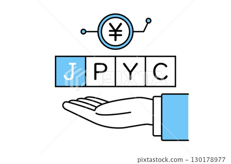 一名西裝革履的男子舉著一枚日圓硬幣，區塊鏈上寫著 JPYC 字母 130178977