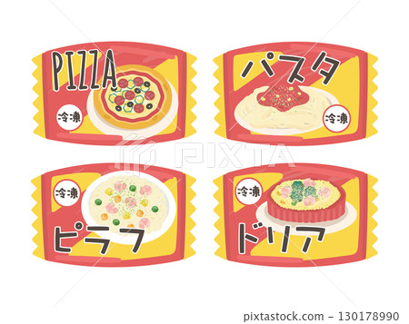 Frozen food (pizza, pasta, pilaf, doria) illustration set 130178990