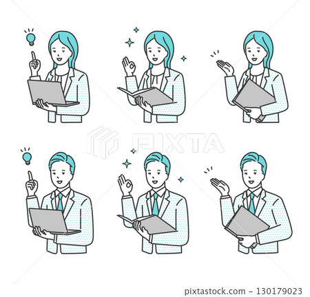 商務人士帶有筆記型電腦、顧問、插圖材料集的簡單圖像 商務人士帶有筆記型電腦、顧問、插圖材料集的簡單圖像 130179023