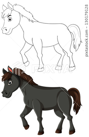 Cartoon Horse Illustration with Outline 130179128