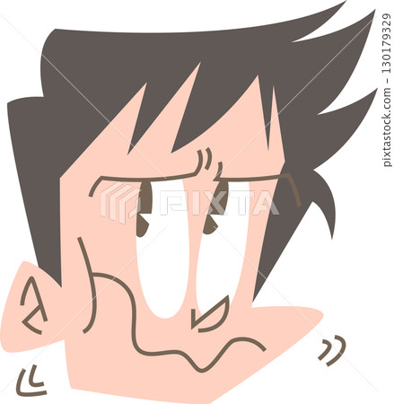 A man with a frown and muttering, no outline of his face A man with a frown and muttering, no outline of his face 130179329