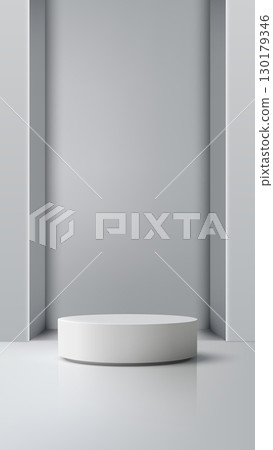 mockup product display pedestal podium in modern minimalist gray showroom with clean lighting and elegant background perfect for branding presentation and retail showcase mockup product display pedestal podium in modern minimalist gray showroom with clean lighting and elegant background perfect for branding presentation and retail showcase 130179346