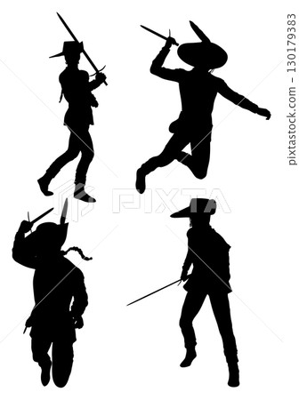Swordsman Holding a Sword Silhouette Swordsman Holding a Sword Silhouette 130179383
