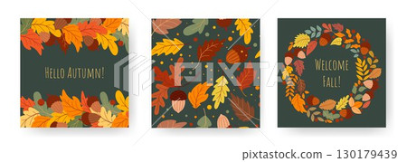 Set of autumn themed greeting posts 130179439