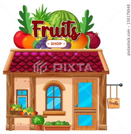 Colorful Fruit Shop Storefront Vector Illustration Colorful Fruit Shop Storefront Vector Illustration 130179848