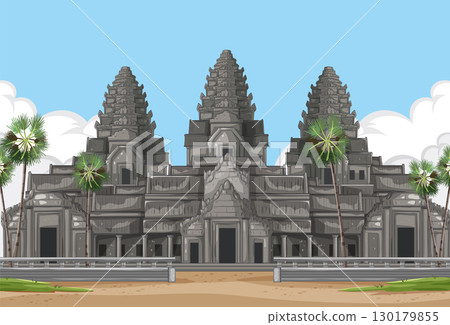 Angkor Wat Temple Vector Illustration 130179855