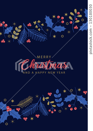 christmas greeting card with floral holly berry decoration vector illustration 130180030