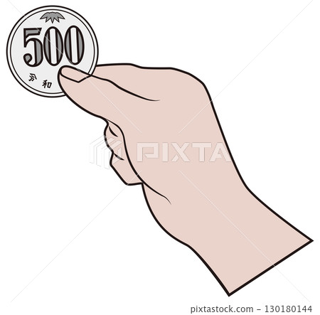 500 yen coin and hand 500 yen coin and hand 130180144