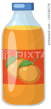Orange Juice Bottle with Fruit Label Illustration Orange Juice Bottle with Fruit Label Illustration 130180178