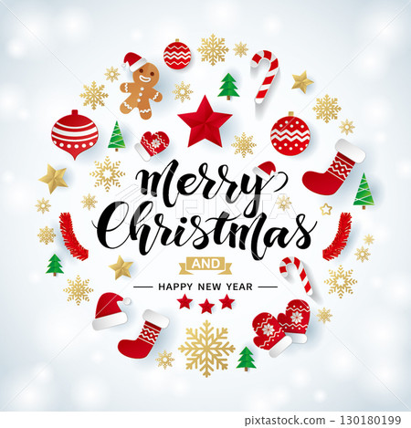 冬季世界雪夢背景紙工藝風格聖誕裝飾物，聖誕節日寬廣公告海報素材片 130180199