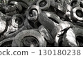 A visually striking closeup of worn tires artistically creating an abstract texture in various shades of gray 130180238