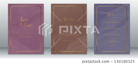 Elegant Wedding Invitation Set with Purple, Brown, and Blue Marble Designs 130180325