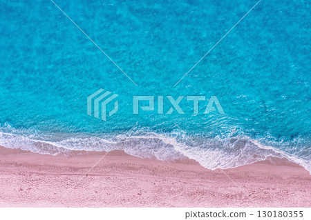 Seascape, sandy beach, sand and water, top view, abstract nature landscape background 130180355