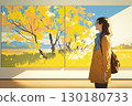 [AI-generated image] A woman admiring a landscape painting in an art museum 130180733