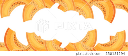 Seamless pumpkin slices border on white background 130181294