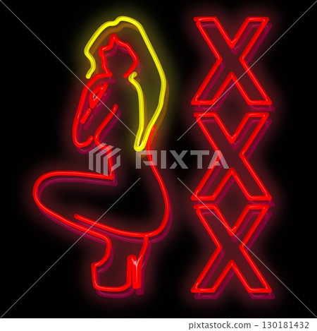XXX glowing sign. Hot erotic showgirl neon lamp. XXX glowing sign. Hot erotic showgirl neon lamp. 130181432
