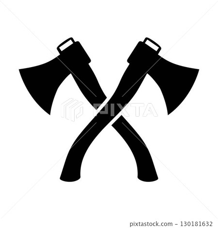 Two crossed axes silhouette icon, vector art, symbol representing strength and lumber jacking isolated on a white background 130181632