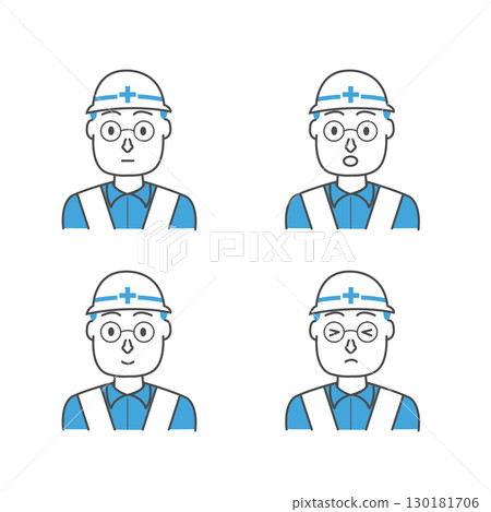 Man at construction site - 4 facial expressions 130181706