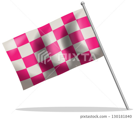 Pink and White Checkered Racing Flag on Silver Pole 130181840