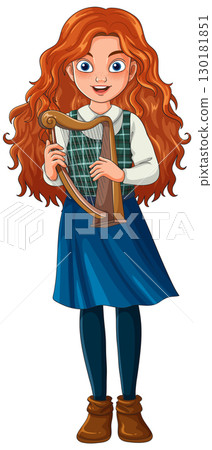 Red-Haired Girl in Tartan Playing Celtic Harp Red-Haired Girl in Tartan Playing Celtic Harp 130181851