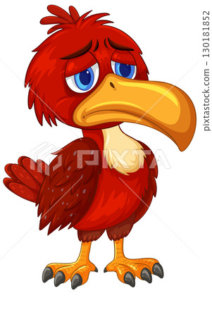 Sad Red Cartoon Bird with Large Yellow Beak Sad Red Cartoon Bird with Large Yellow Beak 130181852