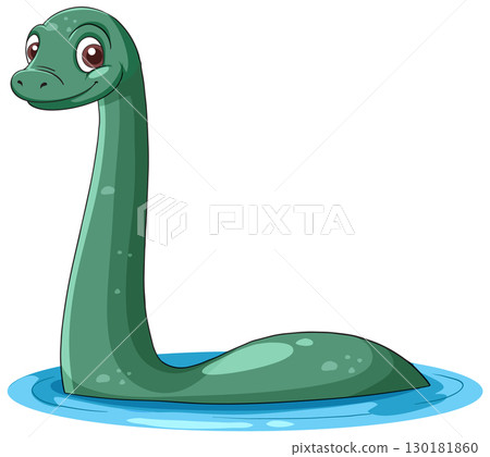 Cartoon Loch Ness Monster in Calm Blue Water Cartoon Loch Ness Monster in Calm Blue Water 130181860