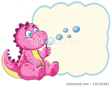 Cute Pink Baby Dinosaur Blowing Bubbles with Blank Space Cute Pink Baby Dinosaur Blowing Bubbles with Blank Space 130181861