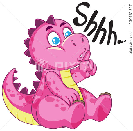 Cute Pink Cartoon Dinosaur Making Shushing Gesture Cute Pink Cartoon Dinosaur Making Shushing Gesture 130181867